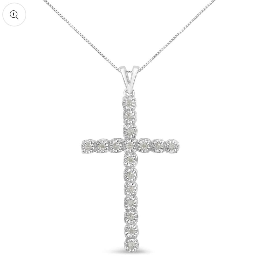 Haus of Brilliance Silver Diamond Miracle Set Cross Pendant Necklace 18"